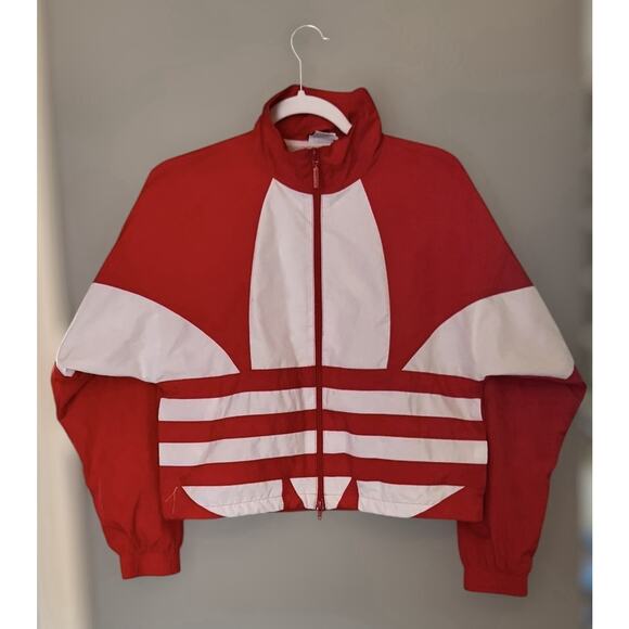 Adidas Womens XS Large Logo Red Track Zip Up Jacket Athleisure Retro Streetwear - Picture 2 of 11
